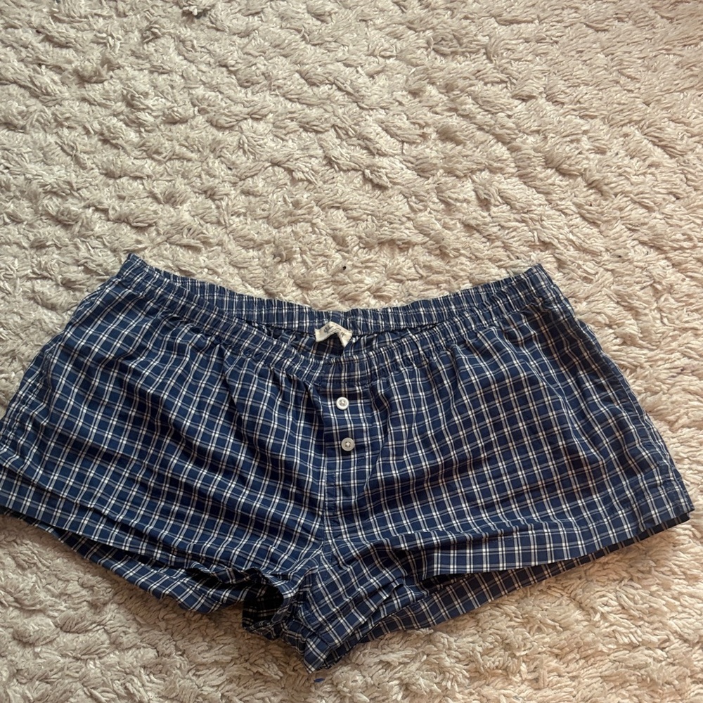 Brandy Melville Navy Plaid High-Waist Lounge Shorts
